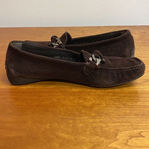 Stuart Weitzman Lincoln Perforated Driving Loafers Black Suede Size 7.5 - Picture 6 of 12